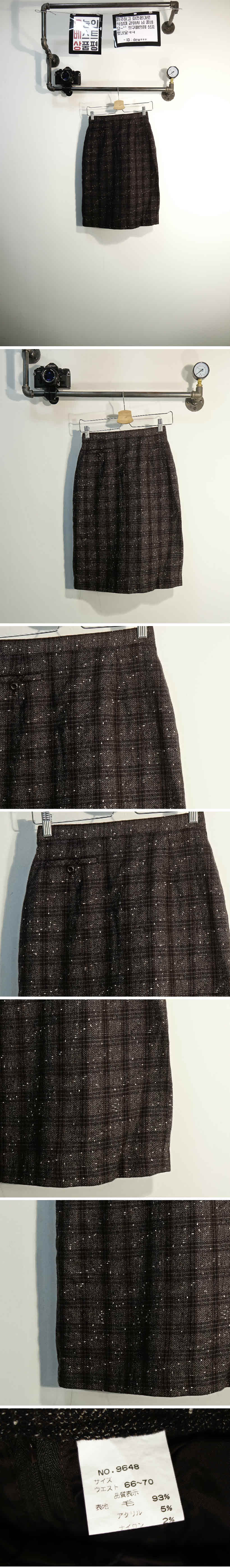 브라운 체크울혼방 h라인스커트
