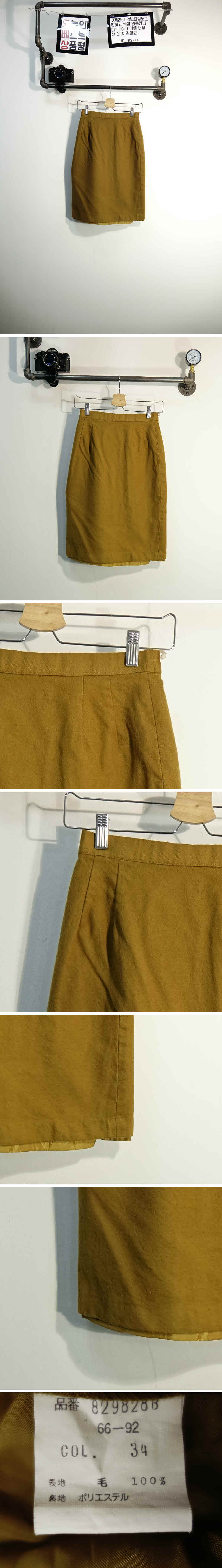 브라운 울 h라인스커트