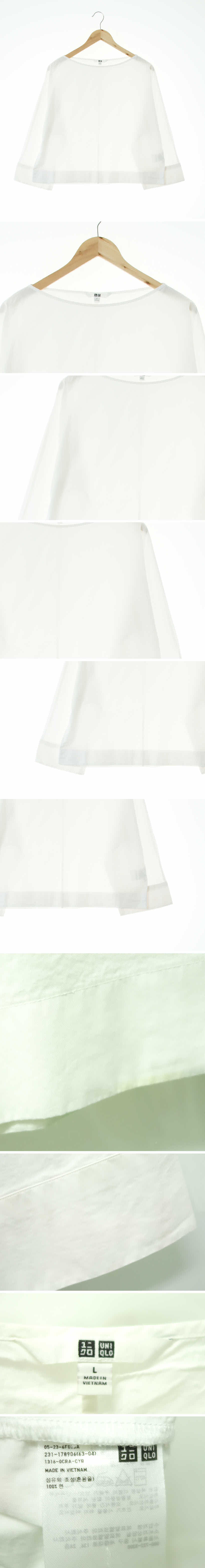 유니클로 가오리핏보트넥블라우스 유니클로 화이트 면 가오리핏보트넥블라우스