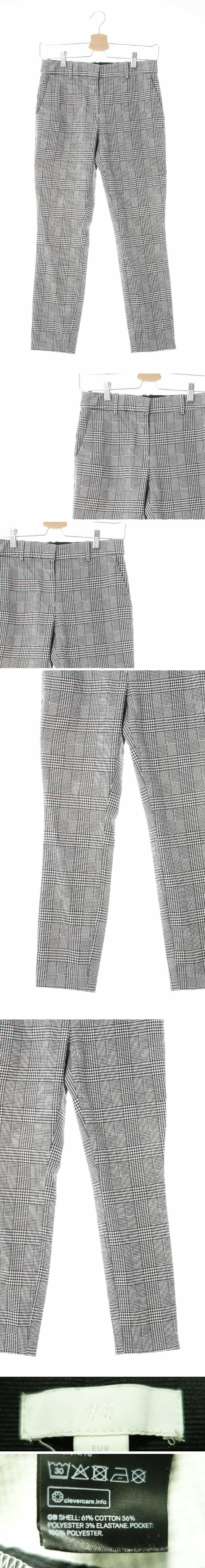 h&m 화이트블랙 체크 면혼방 스키니팬츠