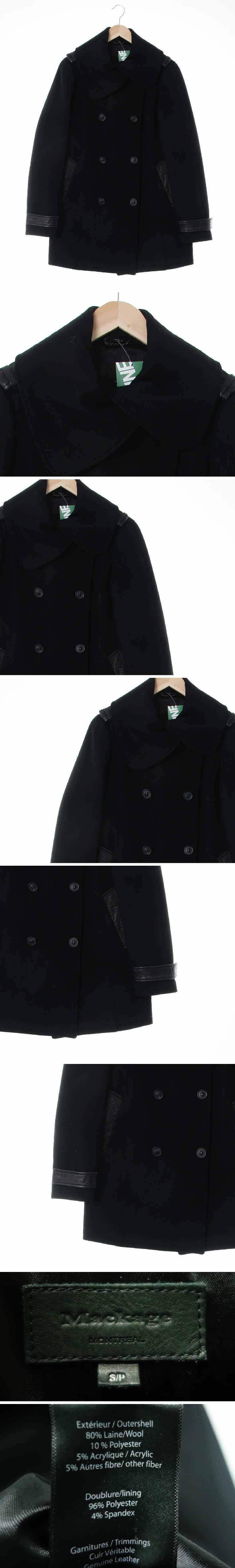 mackage 가죽배색더블코트 mackage 블랙 울혼방 가죽배색더블코트