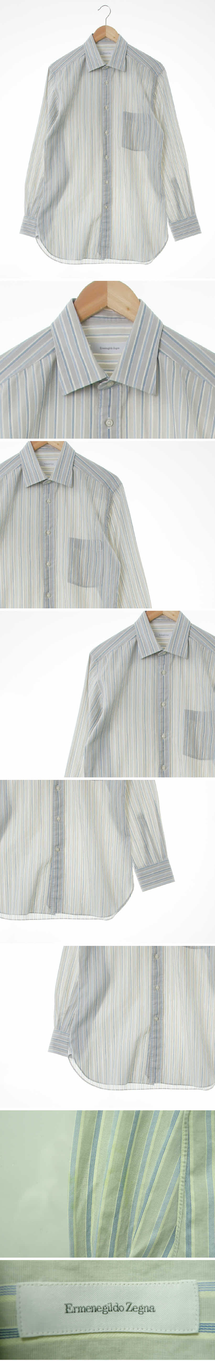 ermenegildozegna 라이트그레이블루 스트라이프 면혼방 가슴포켓긴팔셔츠