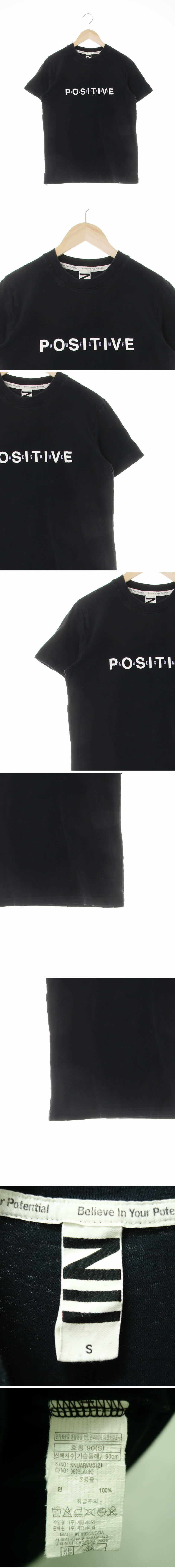 니 포시티브라운드반소매티 니 블랙 프린팅 면 포시티브라운드반소매티