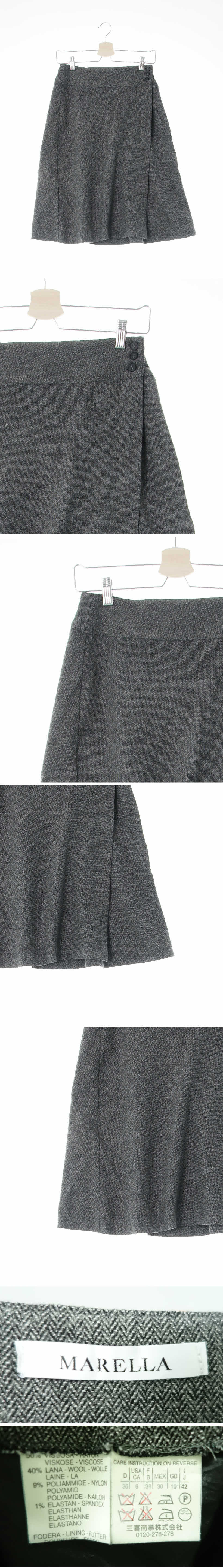 marella 플레어랩스커트 marella 그레이 헤링본패턴 울혼방 플레어랩스커트