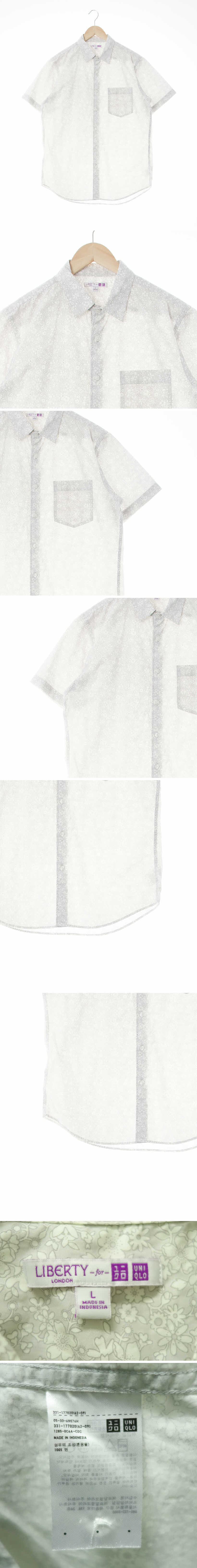 유니클로 리버티콜라보반팔셔츠 유니클로 라이트그레이 잔꽃패턴 면 리버티콜라보반팔셔츠