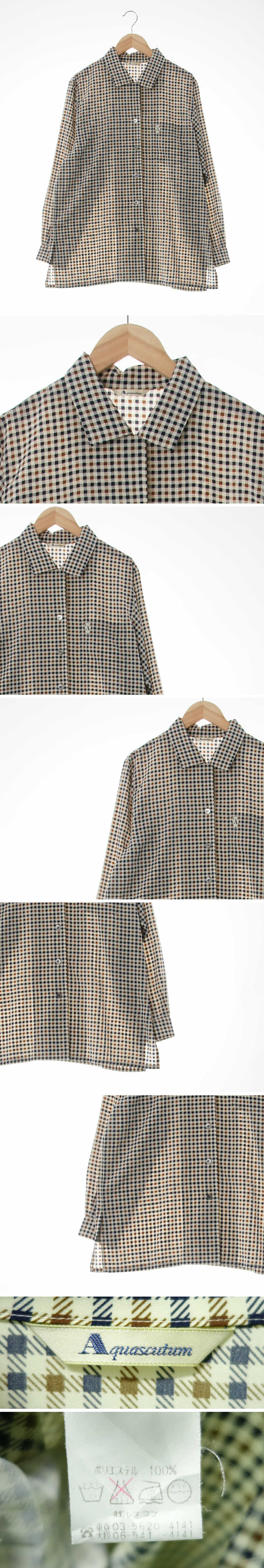 aquascutum 가슴포켓긴팔셔츠 aquascutum 아이보리올리브 네모패턴 가슴포켓긴팔셔츠