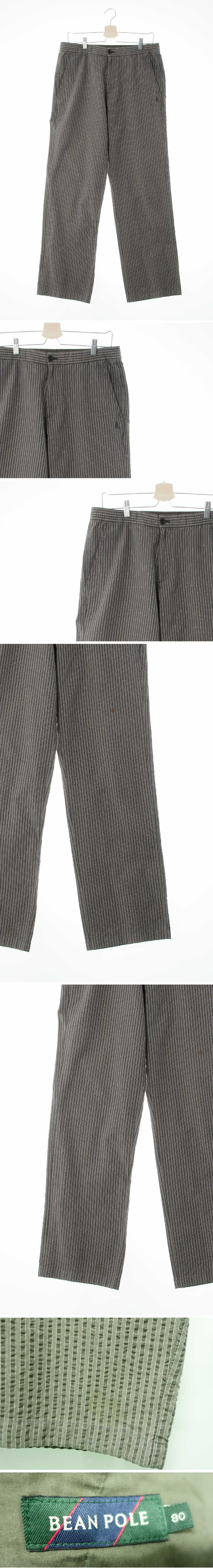 빈폴 엠보테이퍼드팬츠 빈폴 파스텔브라운쉬폰화이트 스트라이프 면혼방 엠보테이퍼드팬츠