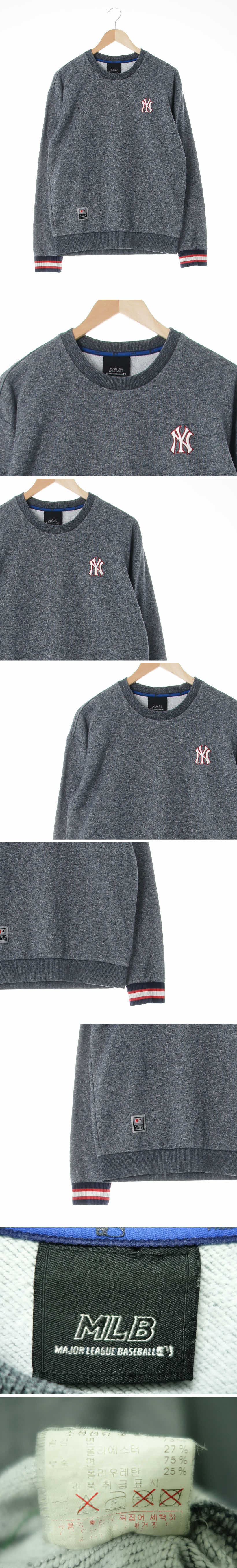 MLB 양키스자수라운드맨투맨 MLB 슬레이트그레이화이트 면혼방 양키스자수라운드맨투맨