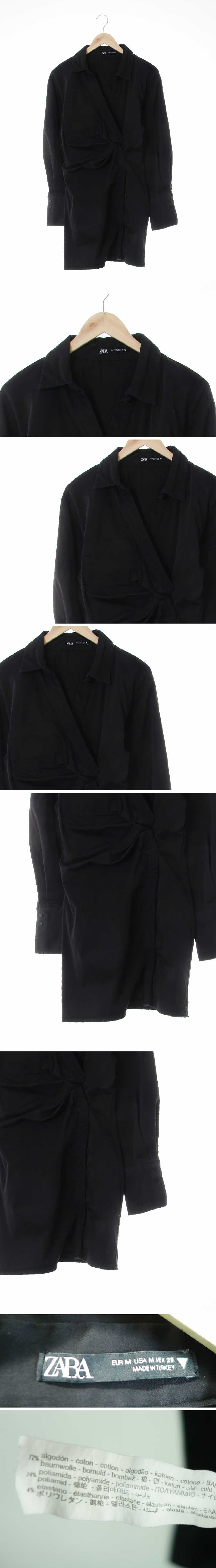 자라 블랙 면혼방 셔링셔츠형원피스