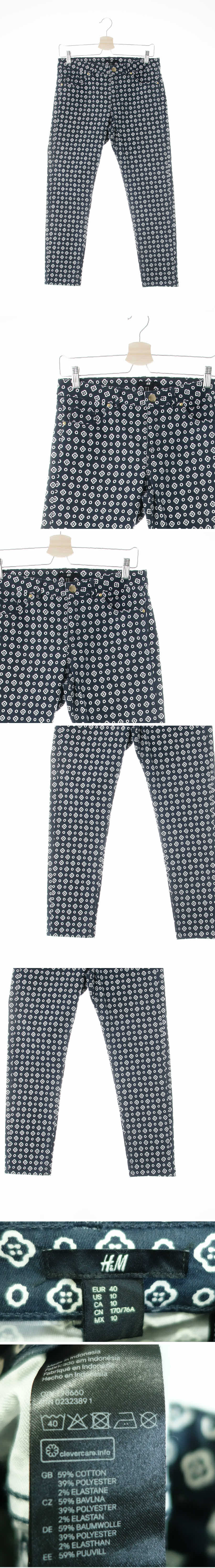 h&m 다크그레이 플라워도트 면혼방 크롭스키니팬츠