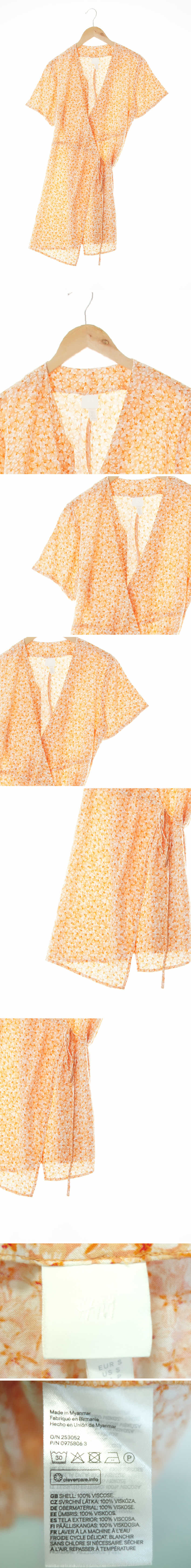 h&m 오렌지 플라워패턴 비스코스 반팔랩원피스