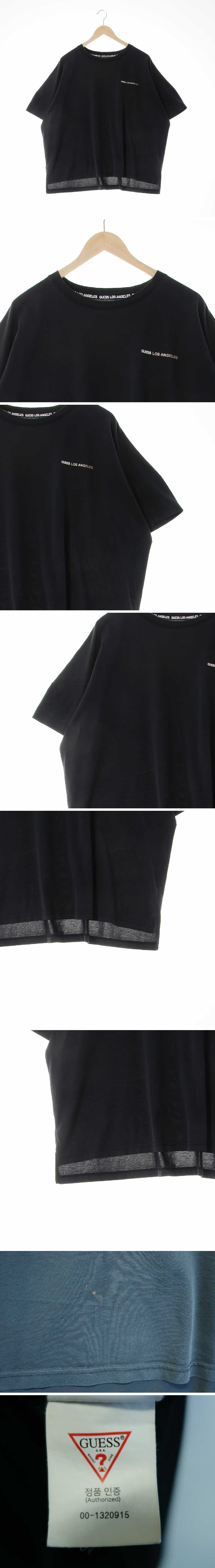 게스 루즈핏언발반소매티 게스 블랙 면혼방 루즈핏언발반소매티
