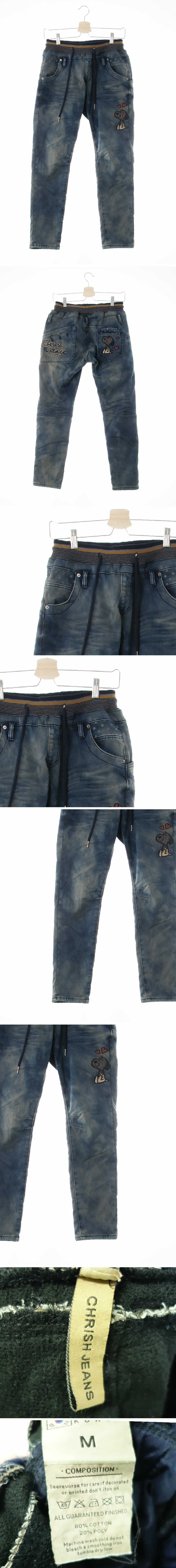 chrish jeans 워싱크롭패치스키니진 chrish jeans 파스텔인디고 면혼방 워싱크롭패치스키니진