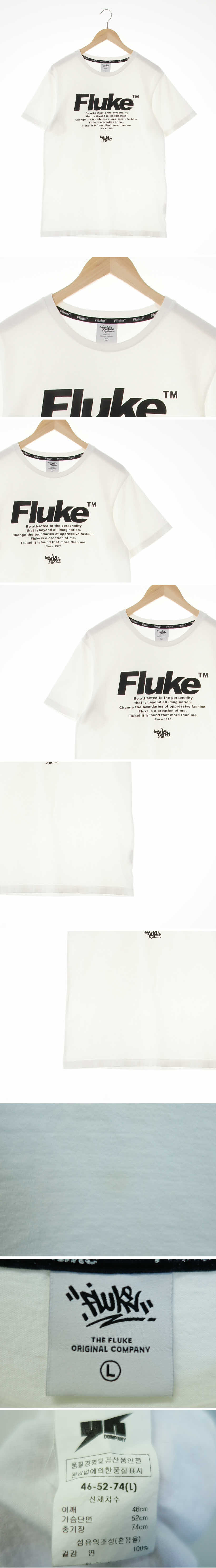 fluke 크루넥반팔티 fluke 화이트블랙 프린팅 면 크루넥반팔티