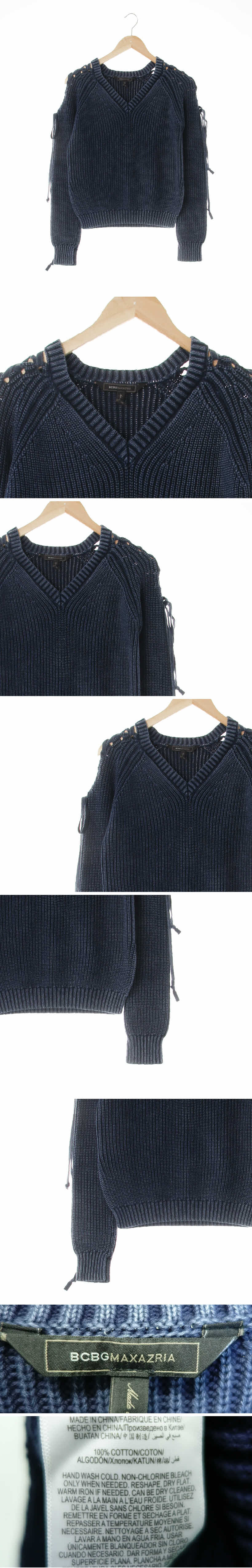bcbg 숄더타이트임니트티 bcbg 애쉬네이비 꽈배기패턴 면 숄더타이트임니트티