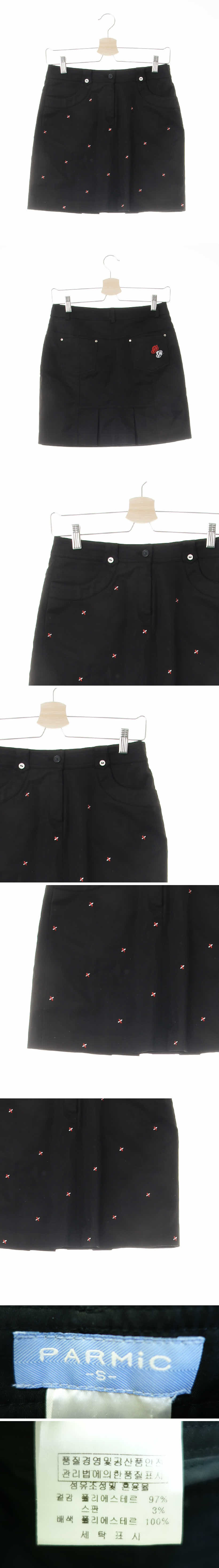 parmic 뒷주름스커트 parmic 블랙 바람개비자수 뒷주름스커트