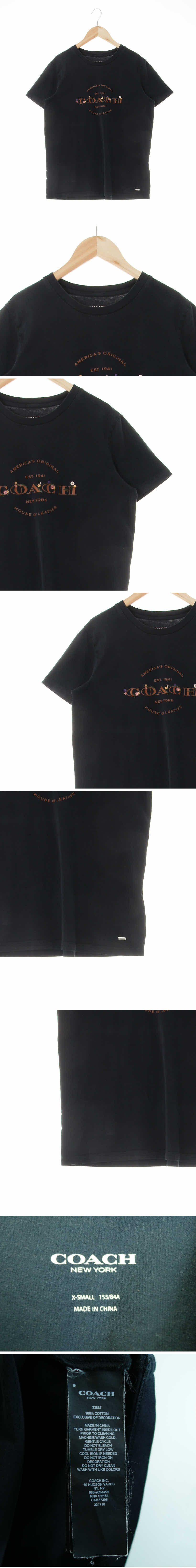코치 블랙 프린팅 면 자수플라워레터링크루넥반소매티