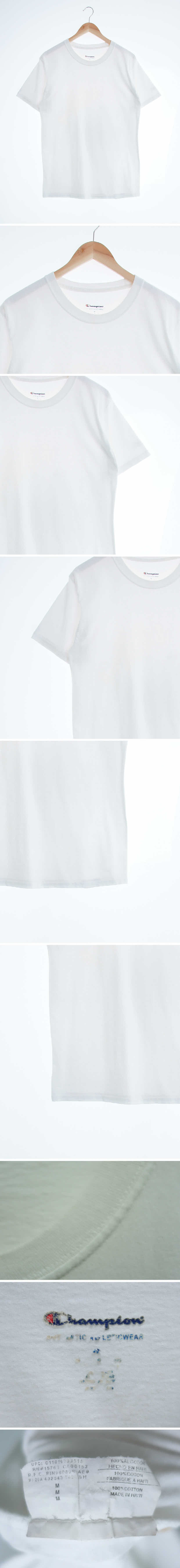 챔피언 소매패치로고크루넥반팔티 챔피언 화이트 면 소매패치로고크루넥반팔티