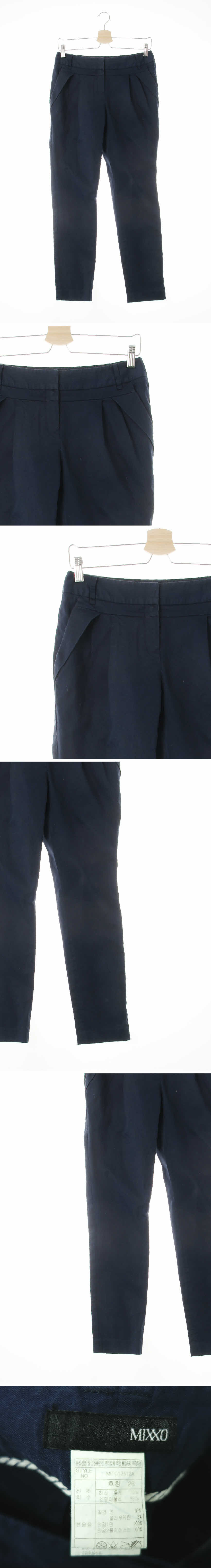 mixxo 네이비 면혼방 투핀턱스트레치팬츠