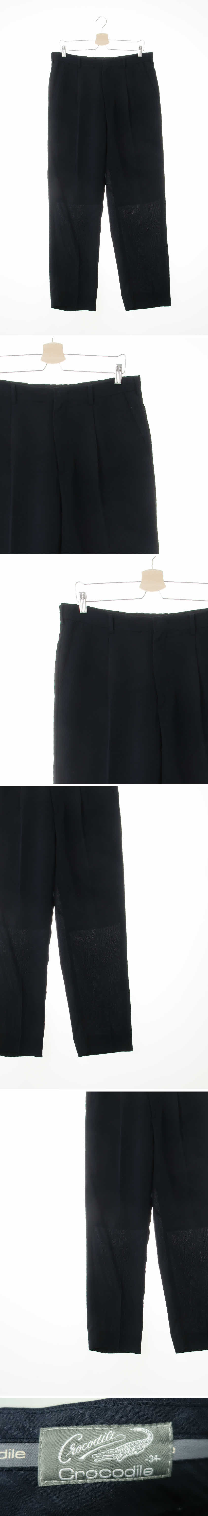 크로커다일 네이비 원핀턱스트레이트팬츠
