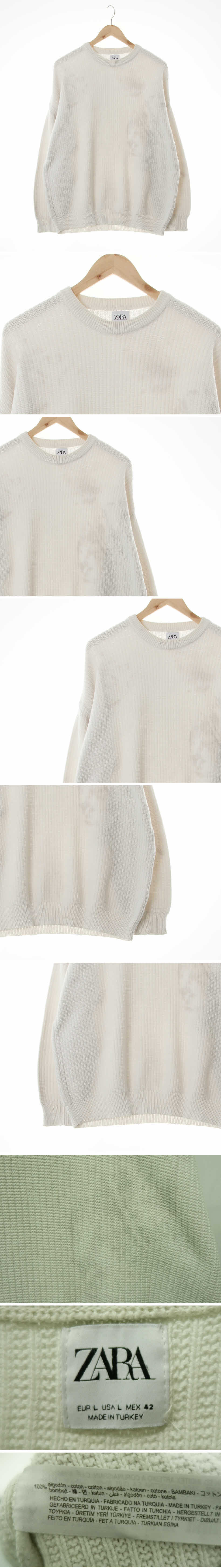 자라 라운드니트티 자라 아이보리 면 라운드니트티