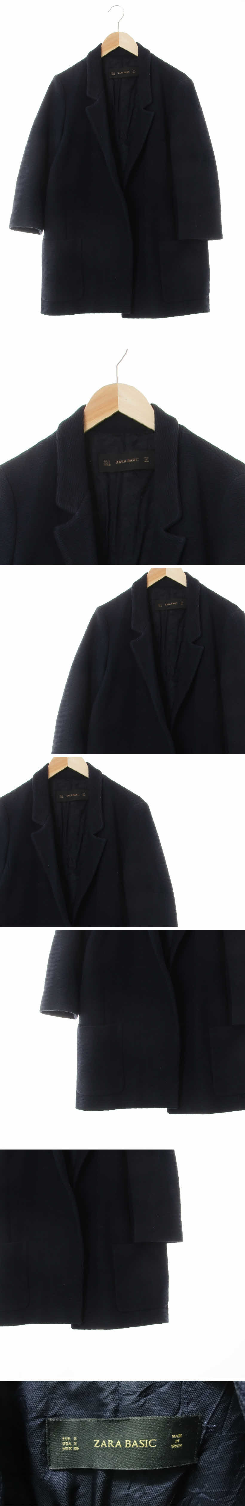 자라 네이비 면혼방 오픈형7부롱자켓