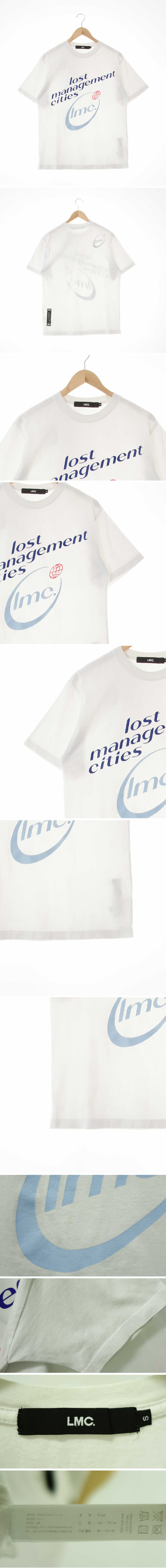 lmc 화이트 프린팅 면 로스트매니지먼트크루넥반소매티