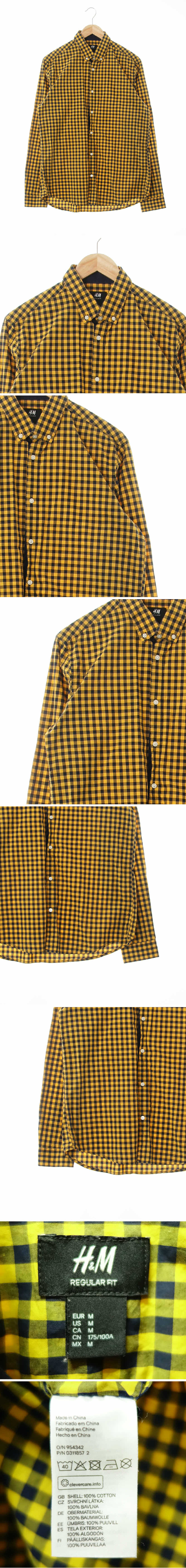 h&m 레귤러핏캐주얼셔츠 h&m 옐로우블랙 체크 면 레귤러핏캐주얼셔츠
