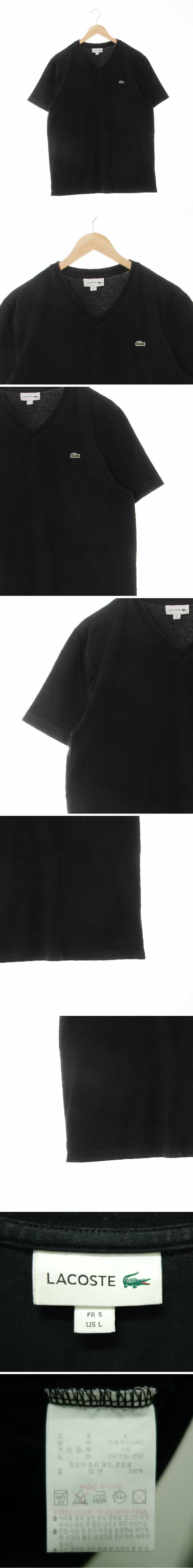 라코스테 패치로고브이넥반소매티 라코스테 블랙 면 패치로고브이넥반소매티