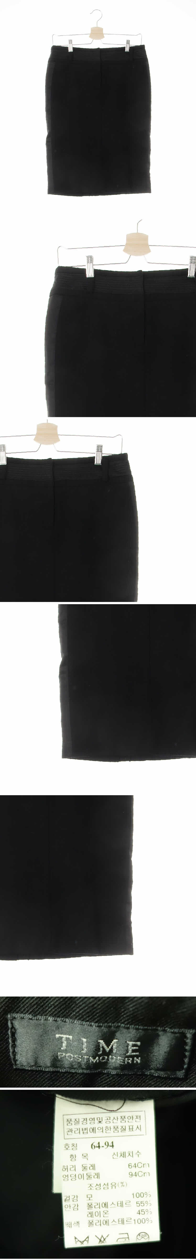 타임 실키배색미디스커트 타임 블랙 울 실키배색미디스커트