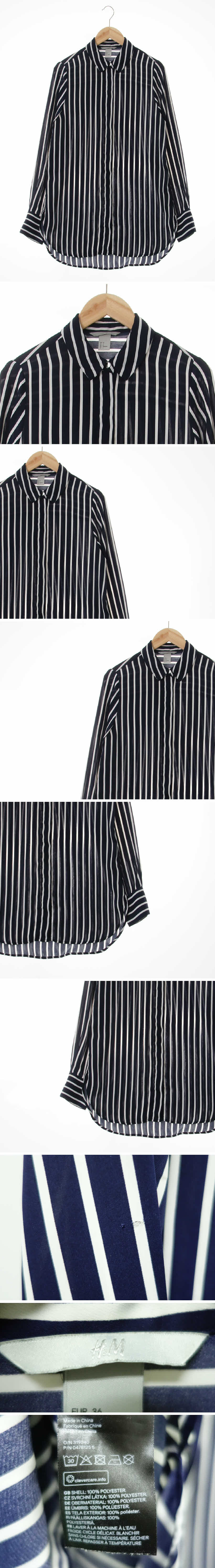 h&m 히든버튼라운드카라블라우스 h&m 네이비화이트 스트라이프 히든버튼라운드카라블라우스