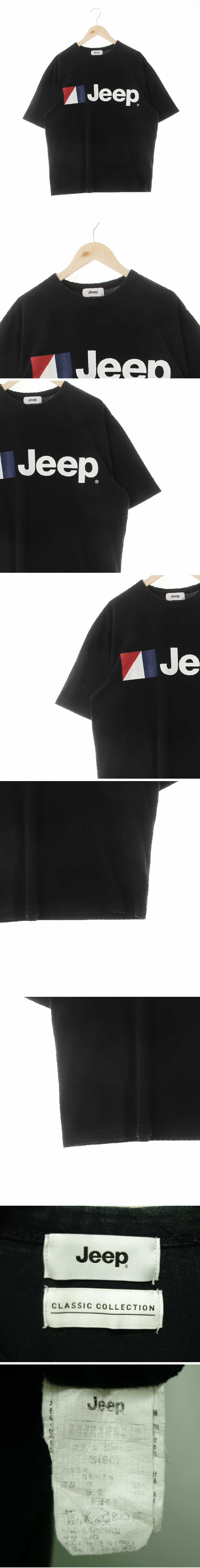 지프 빅로고크루넥반소매티 지프 블랙 프린팅 면혼방 빅로고크루넥반소매티