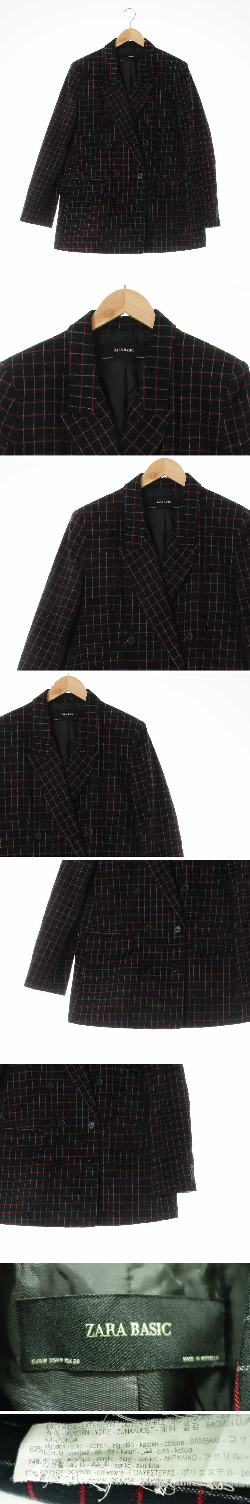 자라 블랙 체크 울혼방 더블버튼루즈핏블레이저