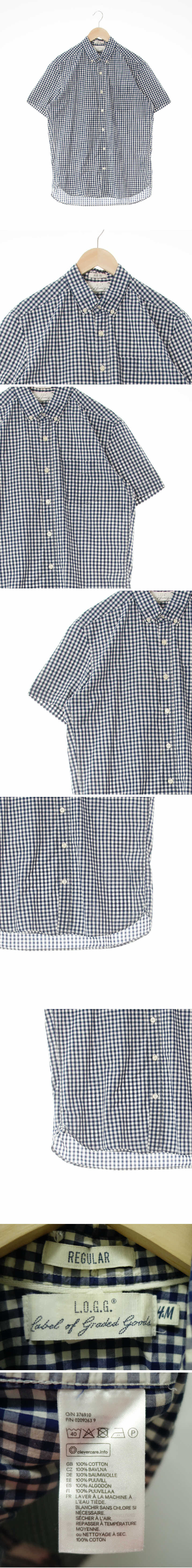 h&m 레귤러핏반팔셔츠 h&m 네이비 체크 면 레귤러핏반팔셔츠