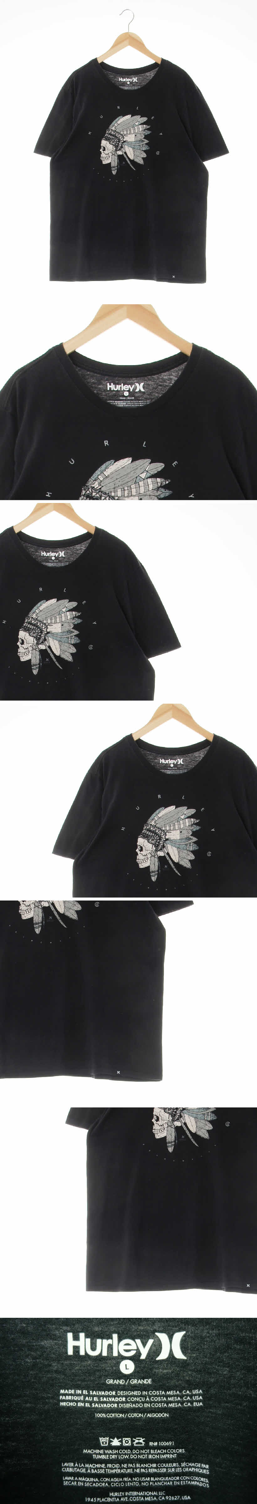 hurley 블랙 프린팅 면 인디언라운드반팔티