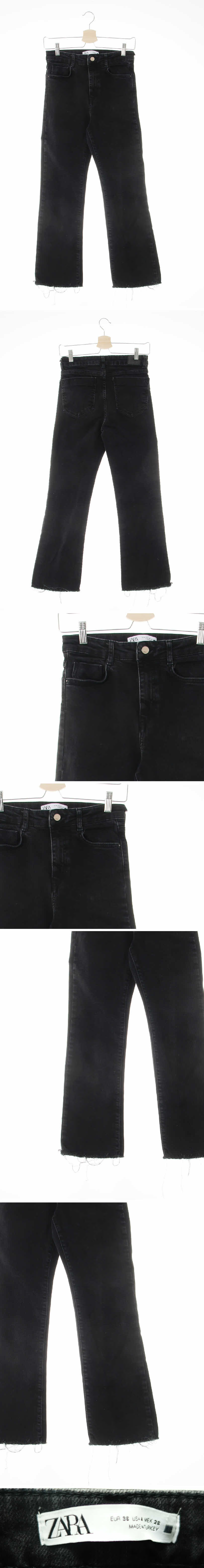 자라 블랙 데님 하이웨스트커팅부츠컷진