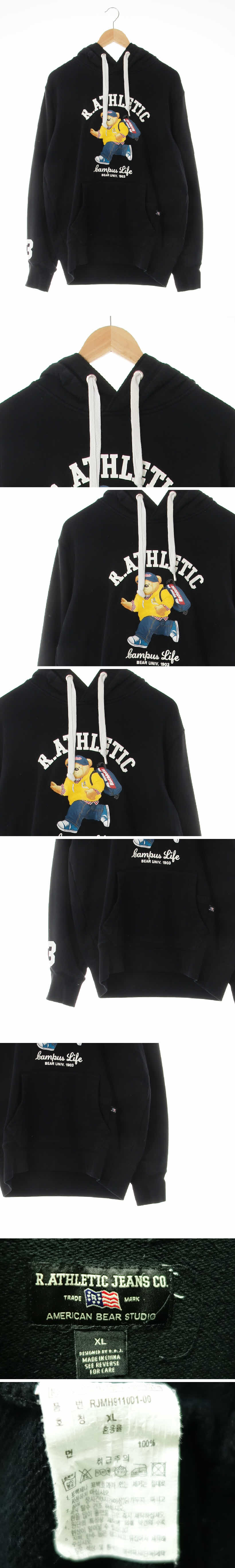 Rathletic jeans 빅끈후드티 Rathletic jeans 블랙 프린팅 면 빅끈후드티