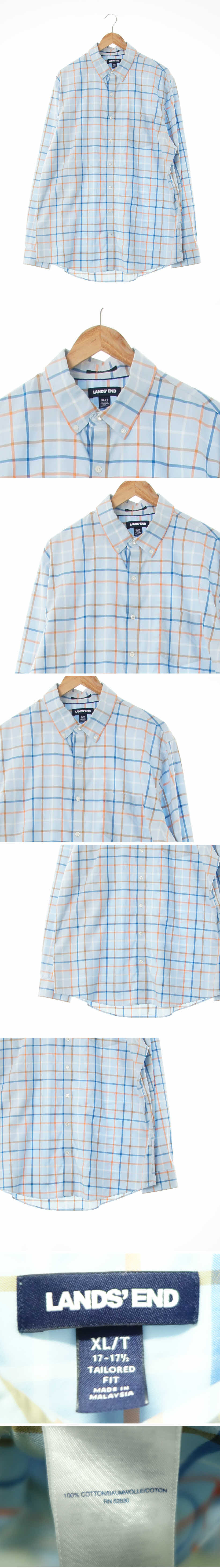 landsend 노아이론테일러드핏셔츠 landsend 스카이블루 체크 면 노아이론테일러드핏셔츠