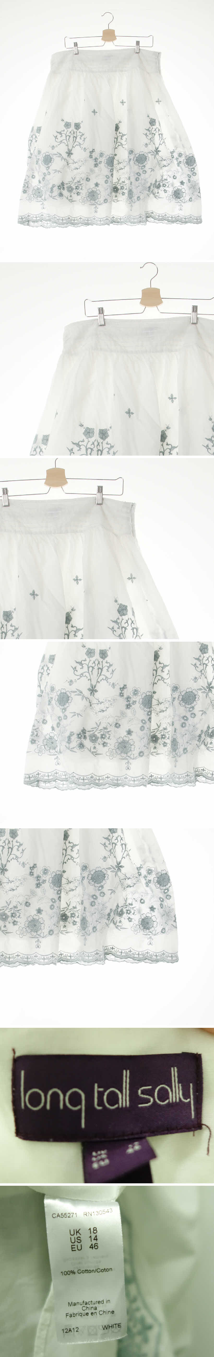 long tall Sally 자수플레어스커트 long tall Sally 화이트 플라워패턴 면 자수플레어스커트
