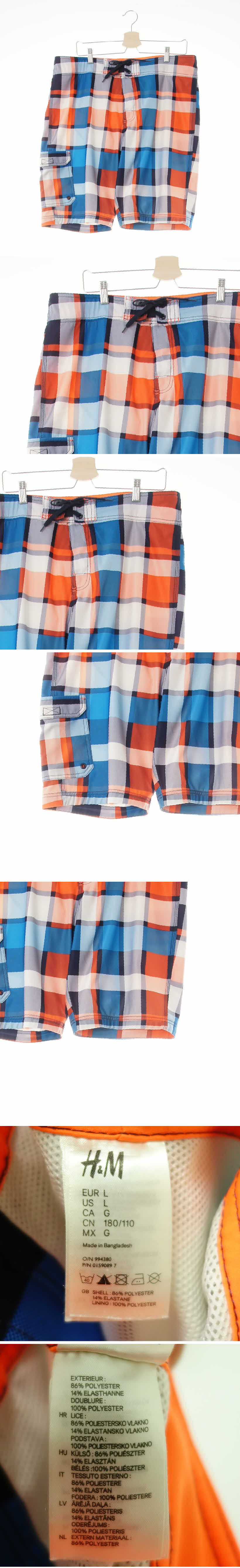 h&m 카고스윔하프팬츠 h&m 블루핫오렌지 체크 카고스윔하프팬츠