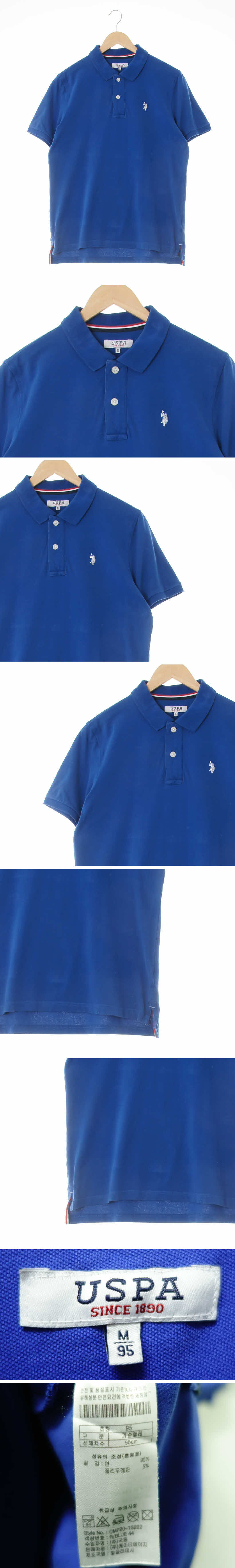 uspa 로고자수반팔카라티 uspa 블루 면혼방 로고자수반팔카라티