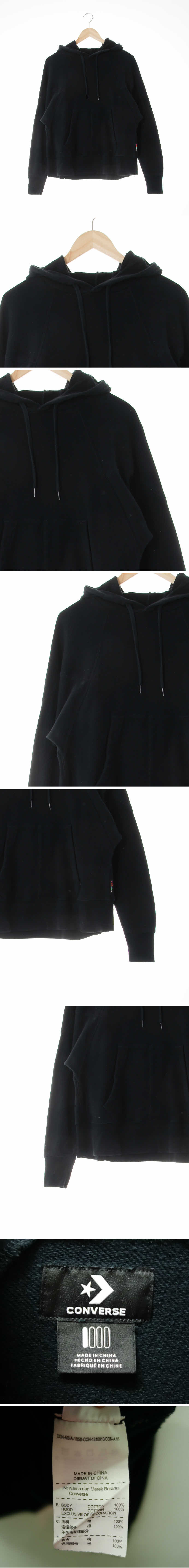 컨버스 절개레글런가오리후드티 컨버스 블랙 면 절개레글런가오리후드티