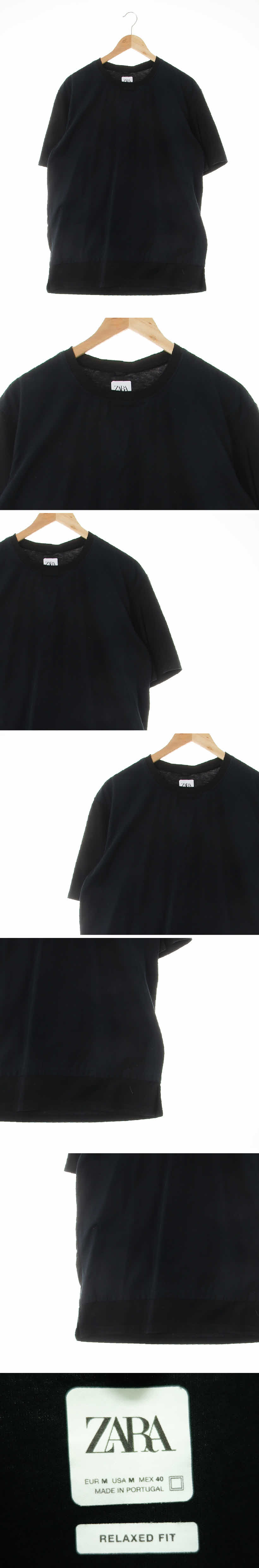 자라 블랙네이비 면혼방 레이어드라운드반팔티