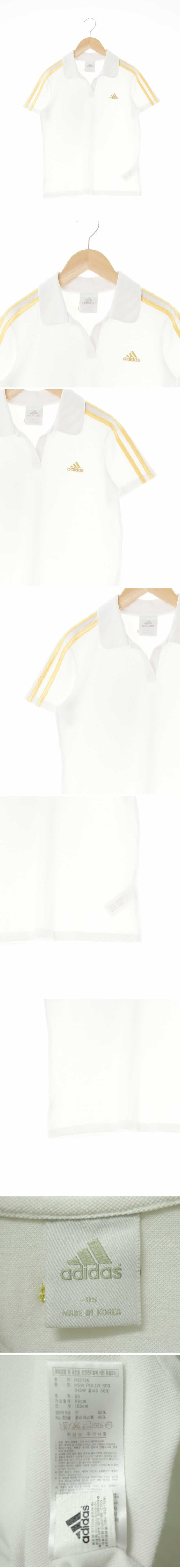 아디다스 옐로우포인트삼선오픈카라반팔티 아디다스 화이트 면혼방 옐로우포인트삼선오픈카라반팔티