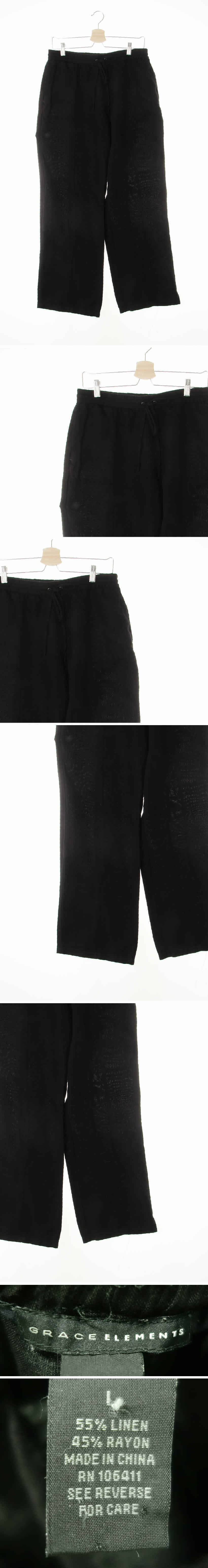 Graceelements 블랙 린넨혼방 절개라인쿨스트레이트팬츠