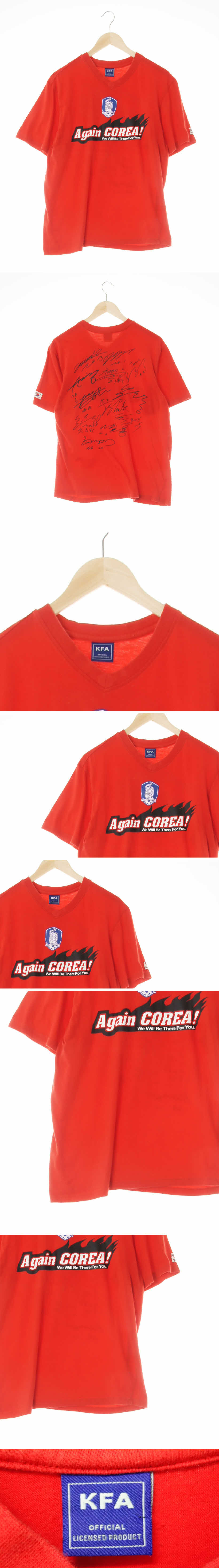 KFA 브이넥반팔티 KFA 레드 프린팅 면 브이넥반팔티