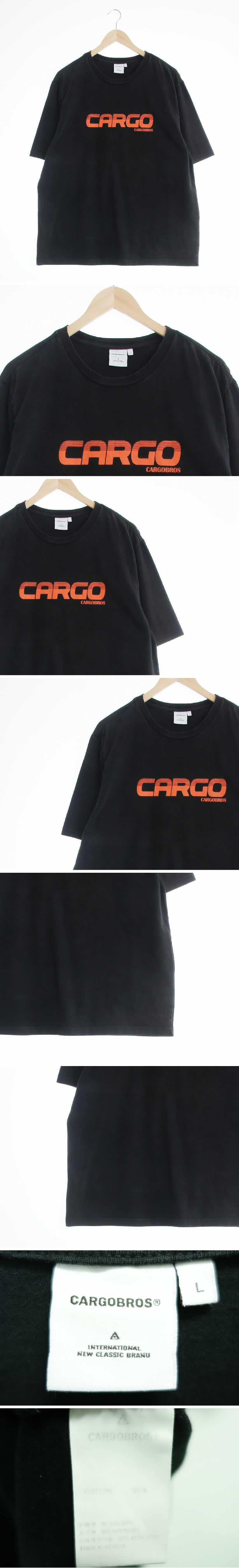 cargobros 블랙 프린팅 면 라운드반팔티