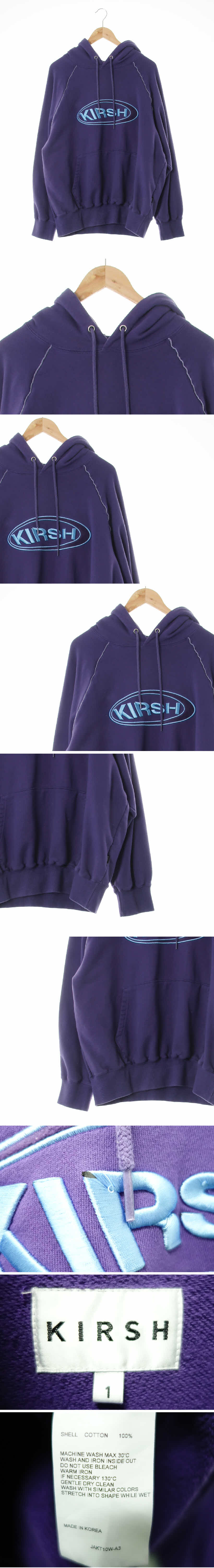 kirsh 엠보자수로고긴팔후드티 kirsh 퍼플 빅로고 면 엠보자수로고긴팔후드티