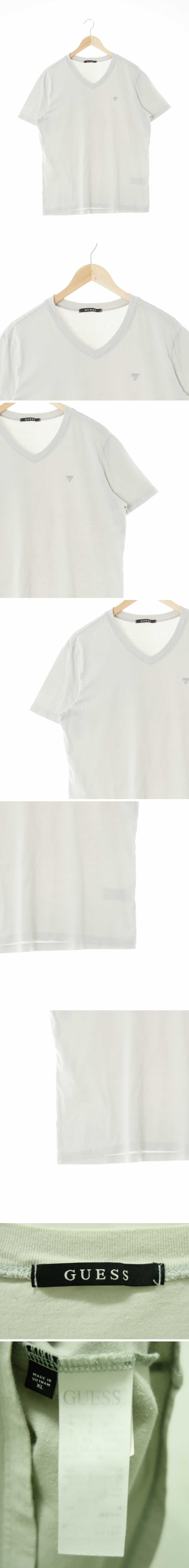 게스 자수패치로고브이넥크루넥반팔티 게스 그레이 면 자수패치로고브이넥크루넥반팔티