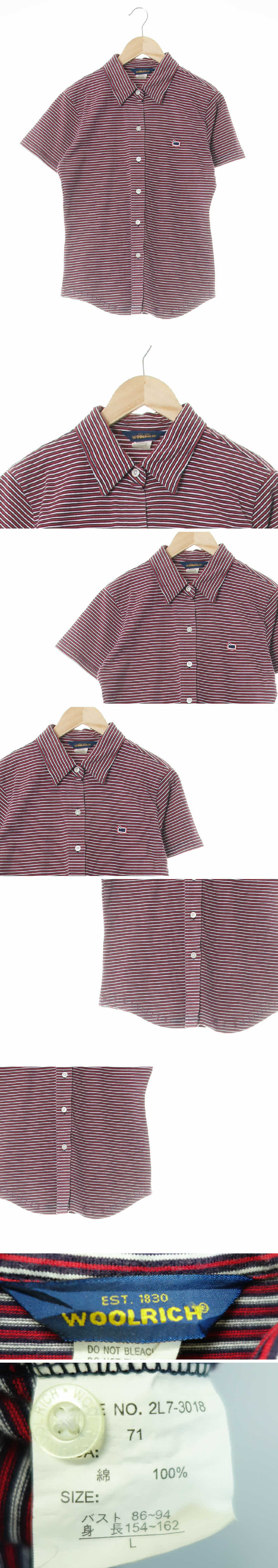 [JPN] woolrich 네이비레드 스트라이프 면 피케반팔셔츠